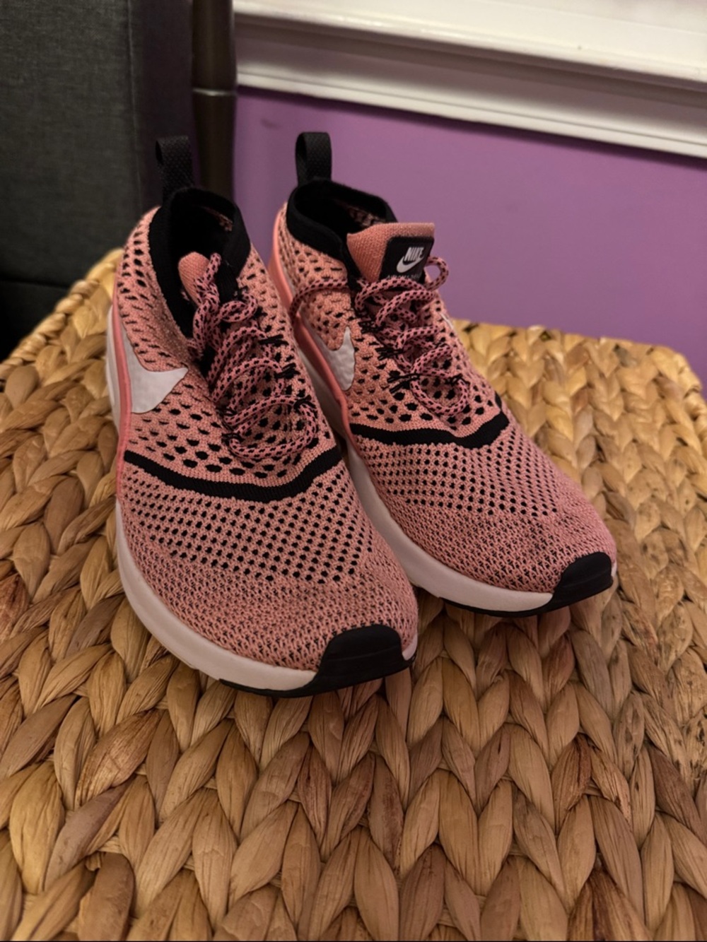Nike Women’s Pink and Black Flyknit Running Shoes